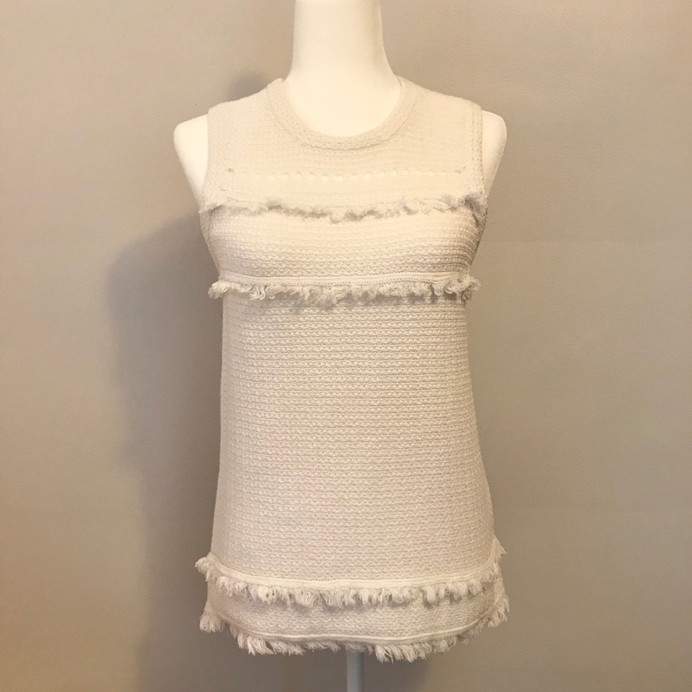 J.Crew Fringe White Sleeveless Sweater